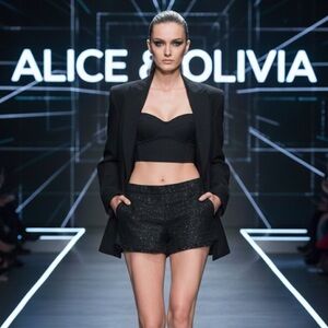 Authentic Alice + Olivia genuine black leather laser print designer shorts sz S